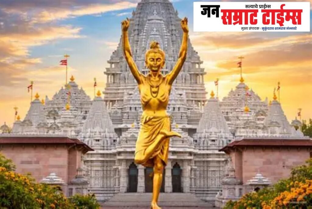 Akshardham: Installation of the 108-foot-tall statue of Neelkanth Varni.