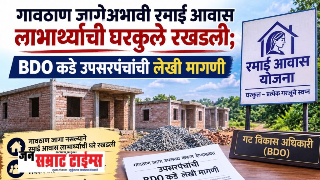 गावठाण जागेअभावी रमाई आवास लाभार्थ्यांची घरकुले रखडली; BDO कडे उपसरपंचांची लेखी मागणी गावठाण जागेअभावी रमाई आवास लाभार्थ्यांची घरकुले रखडली