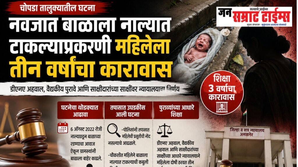 नवजात बाळाला नाल्यात टाकल्याप्रकरणी महिलेला तीन वर्षांचा कारावास नवजात बाळाला नाल्यात टाकल्याप्रकरणी महिलेला तीन वर्षांचा कारावास