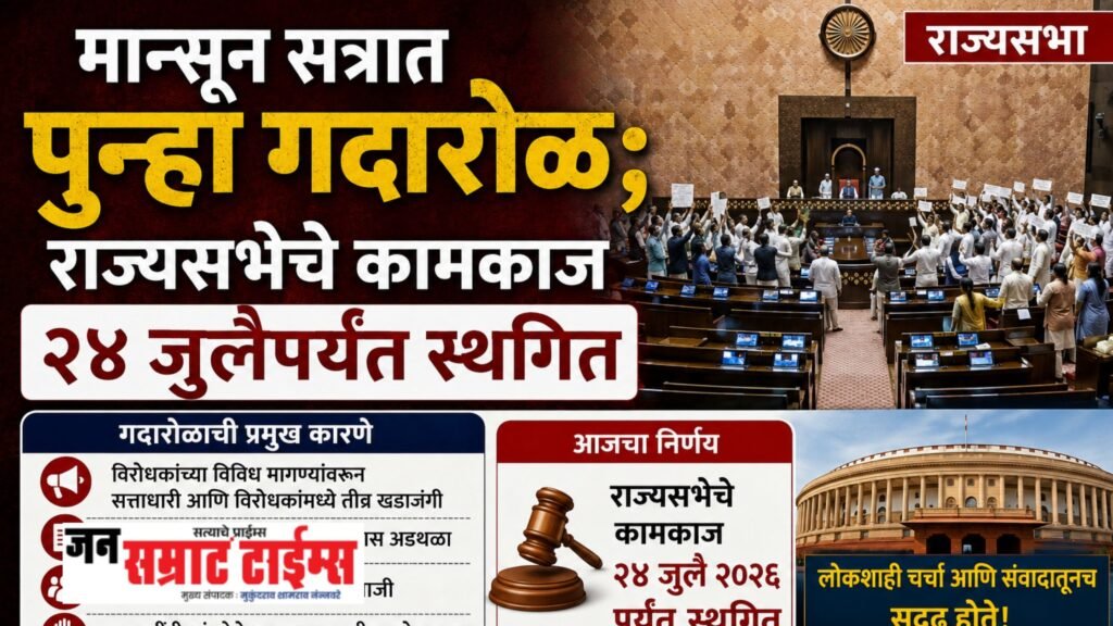 मान्सून सत्रात पुन्हा गदारोळ; राज्यसभेचे कामकाज २४ जुलैपर्यंत स्थगित मान्सून सत्रात पुन्हा गदारोळ