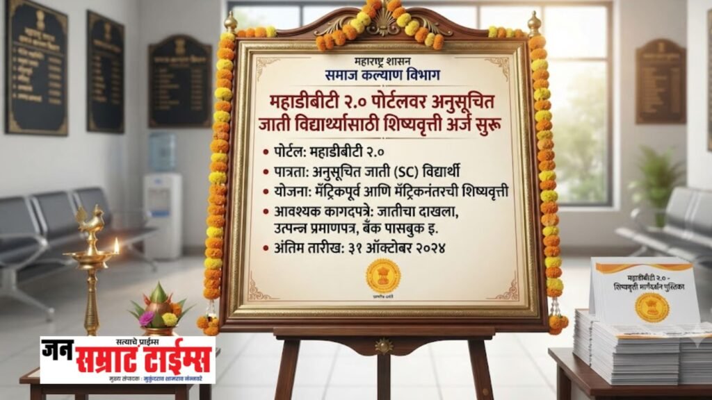महाडीबीटी २.० पोर्टलवर अनुसूचित जाती विद्यार्थ्यांसाठी शिष्यवृत्ती अर्ज सुरू