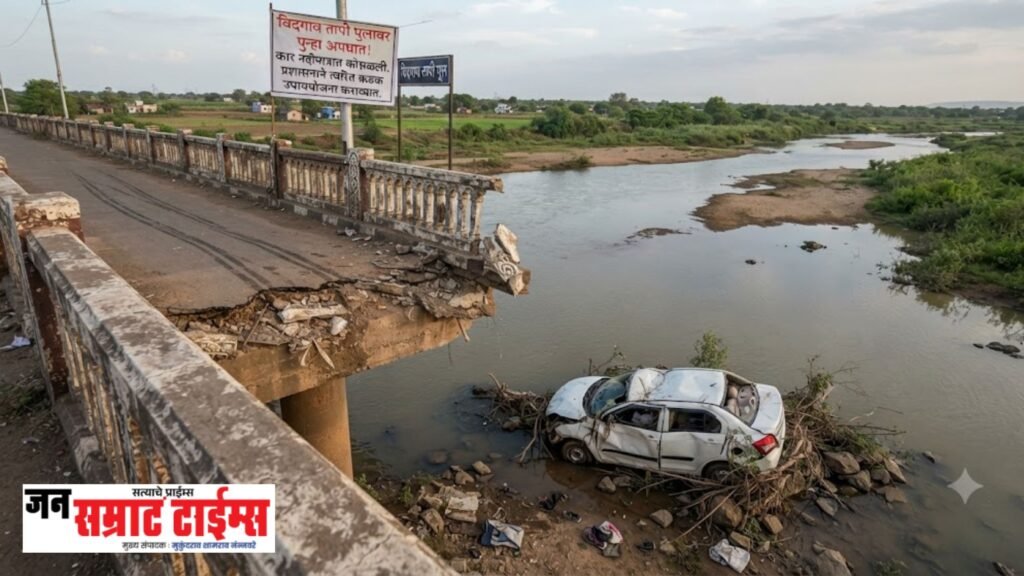 विदगाव तापी पुलावरून पुन्हा कार नदीपात्रात कोसळली; ३ ते ४ प्रवासी किरकोळ जखमी, मोठा अनर्थ टळला!